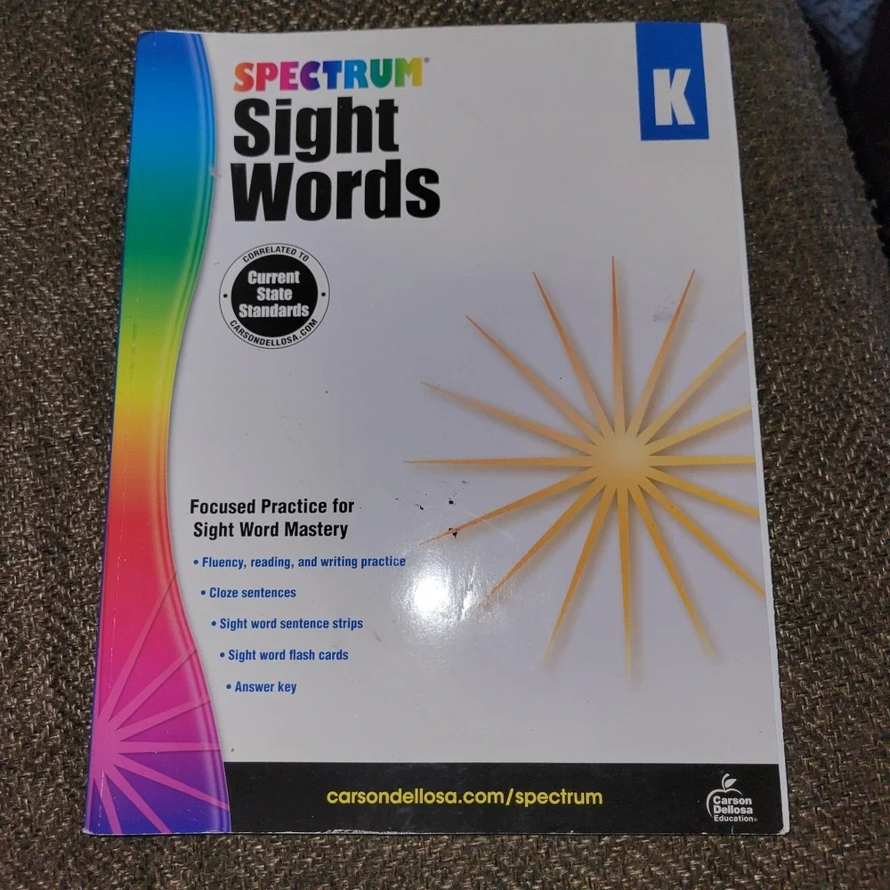 Spectrum Sight Words Grade K Kindergarten Workbook Carson Dellosa Phonics...